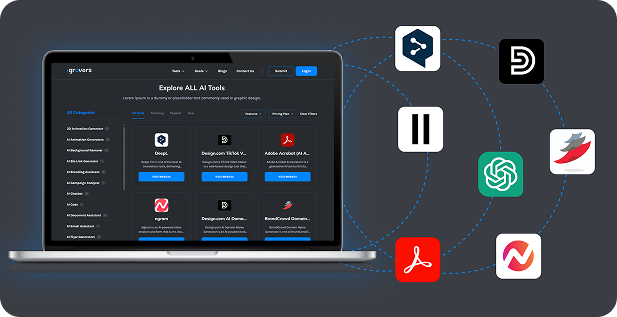 The Grovers AI tools directory surrounded by popular AI tool logos